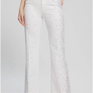Guess Pure White 1981 Kick Flare Rhinestone Jean Size 28 x 30 Unworn with Tags